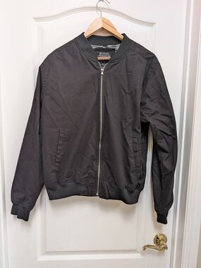 Royal Premium Men’s L Black Bomber Jacket Camo Lined 100% Cotton